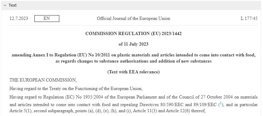 EU Food Contact Plastic Regulations
