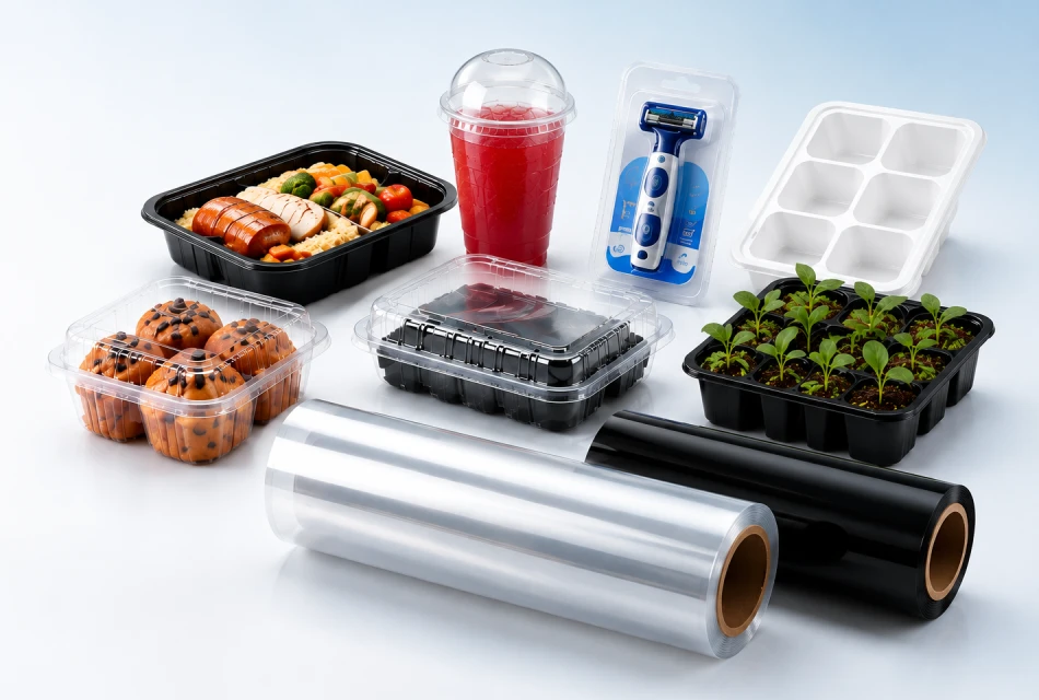 Thermoformed packaging applications with PET and PP plastic sheet rolls