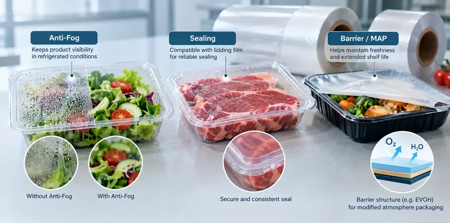 Anti-fog sealing and barrier requirements for thermoformed food trays