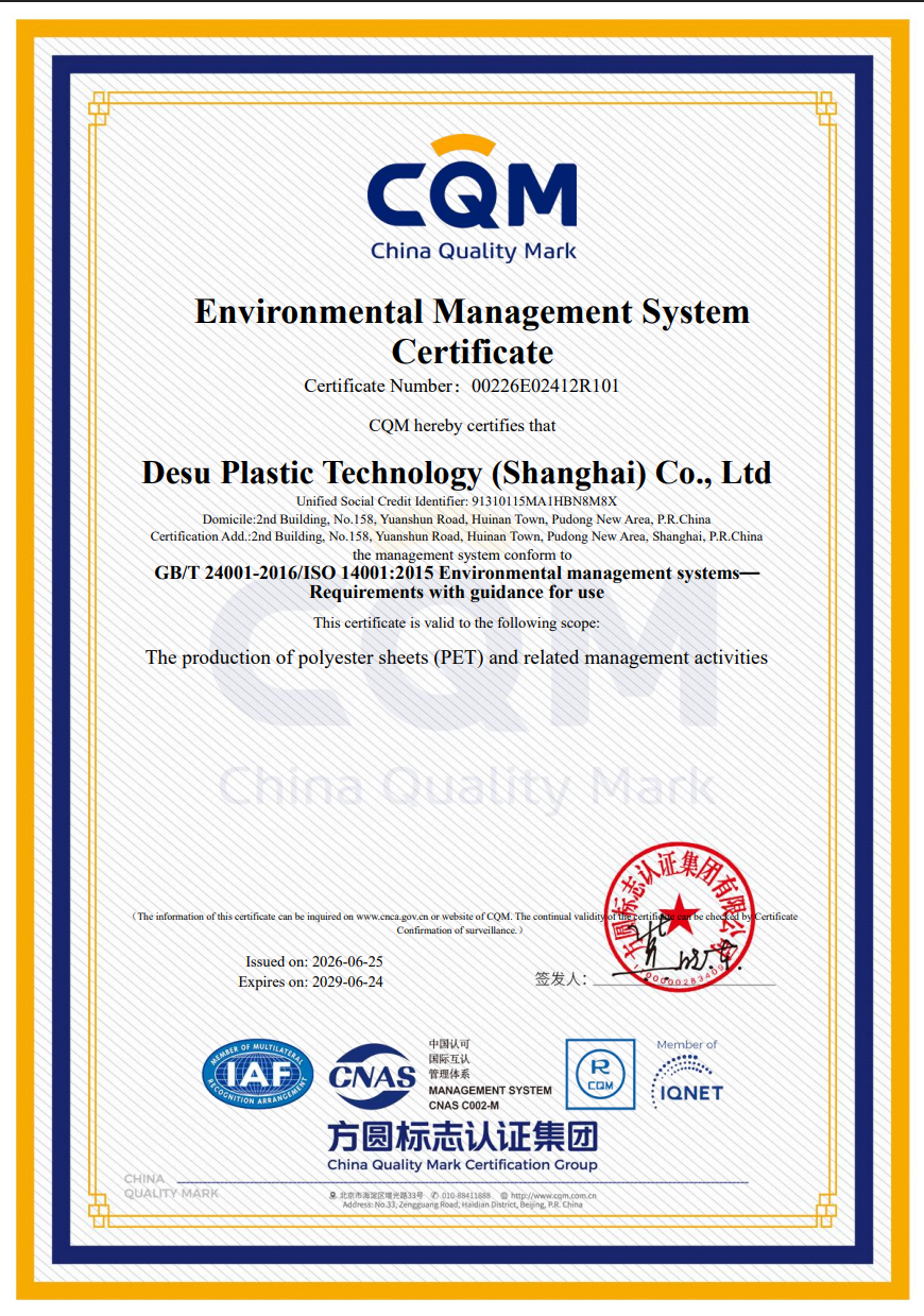DESU ISO 9001 and ISO 14001 management system certification