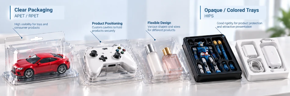 Consumer product thermoformed packaging showing visibility protection cavity and appearance requirements