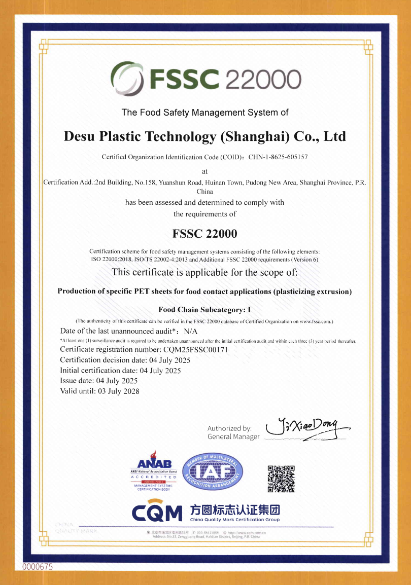 DESU FSSC and HACCP food safety certification