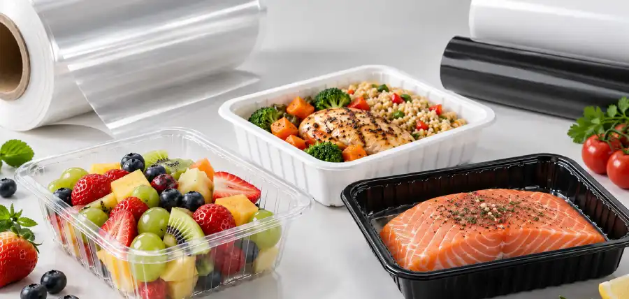 PET PP and PS HIPS thermoforming sheet options for food tray packaging