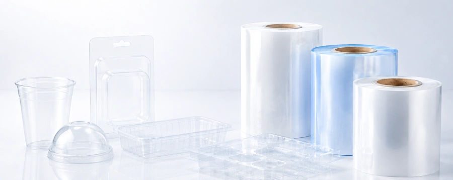 Thermoforming sheet rolls and formed plastic packaging applications