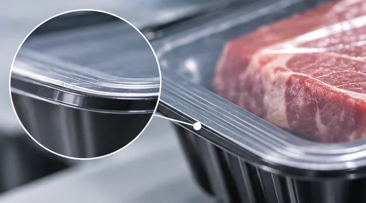 MAP food tray application showing material surface and lidding interface